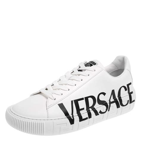 versace hi-top leather lace-up sneakers|Versace greca sneakers.